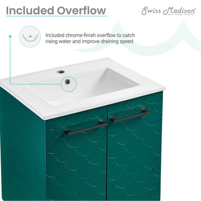 Annecy 24" Freestanding Bathroom Vanity in Teal with Sink Top