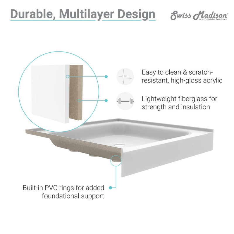 Voltaire 42" x 42" Acrylic White, Single-Threshold, Center Drain, Neo-angle Shower Base