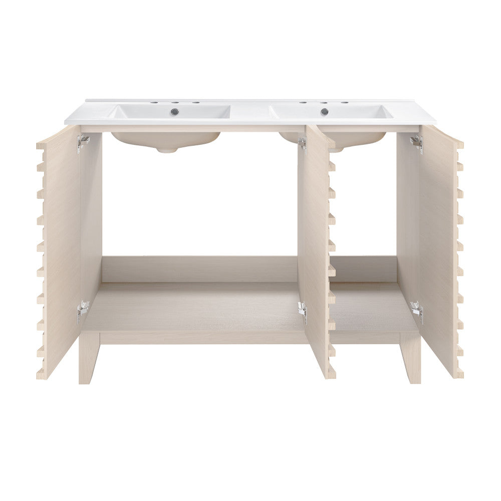 Cascade 48" Freestanding Bathroom Vanity in White Oak with 3-Hole Widespread Double Basin Sink Top