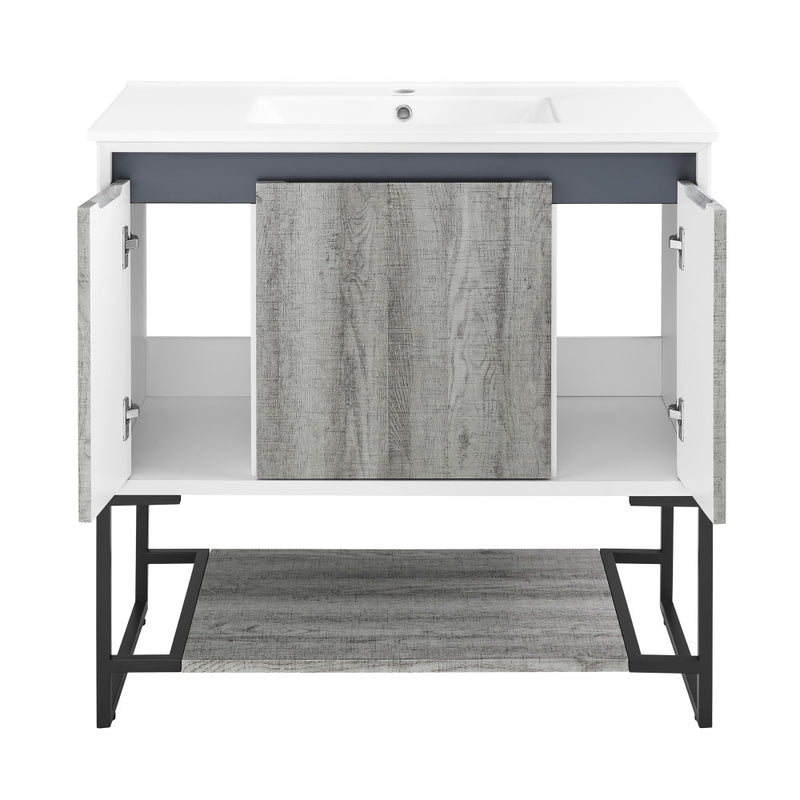 Marseille 36" Freestanding Bathroom Vanity in Gray Oak with Sink Top