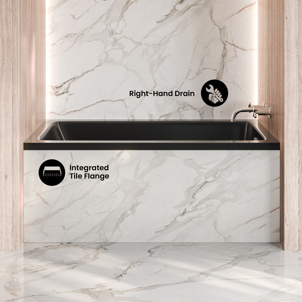 Voltaire 54 x 30 Right Drain Soaking Alcove Bathtub in Glossy Black