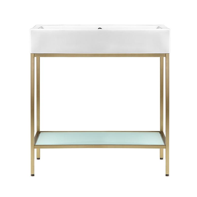 Pierre 32 Single, Freestanding, Open Shelf, Gold Metal Frame Bathroom Vanity