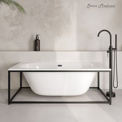 Pierre 60" Soaking Freestanding Bathtub in Glossy White, Black Frame Included