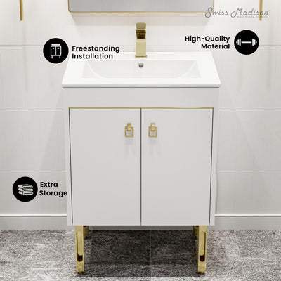 Lumiere 24" Freestanding Bathroom Vanity in White with Sink Top