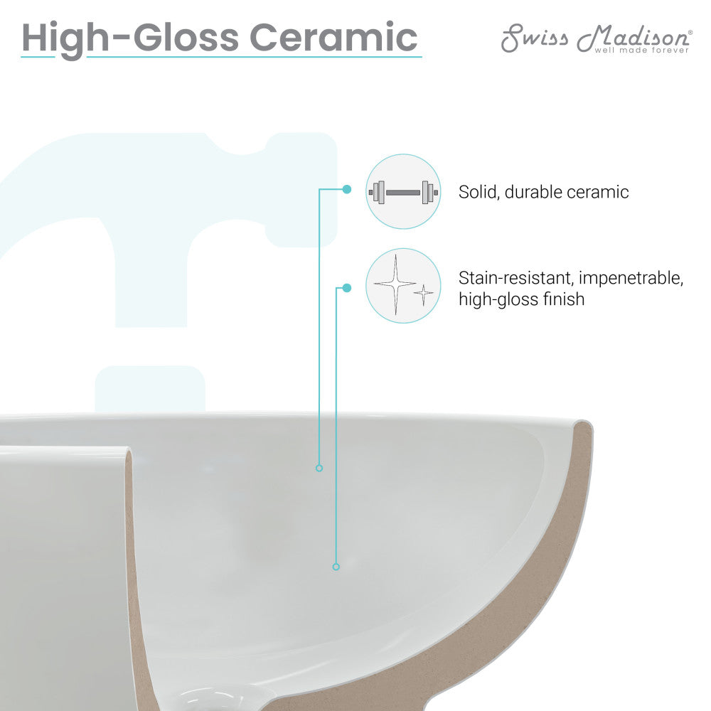 24-inch white ceramic vessel sink, high-gloss finish, stain-resistant and durable.
