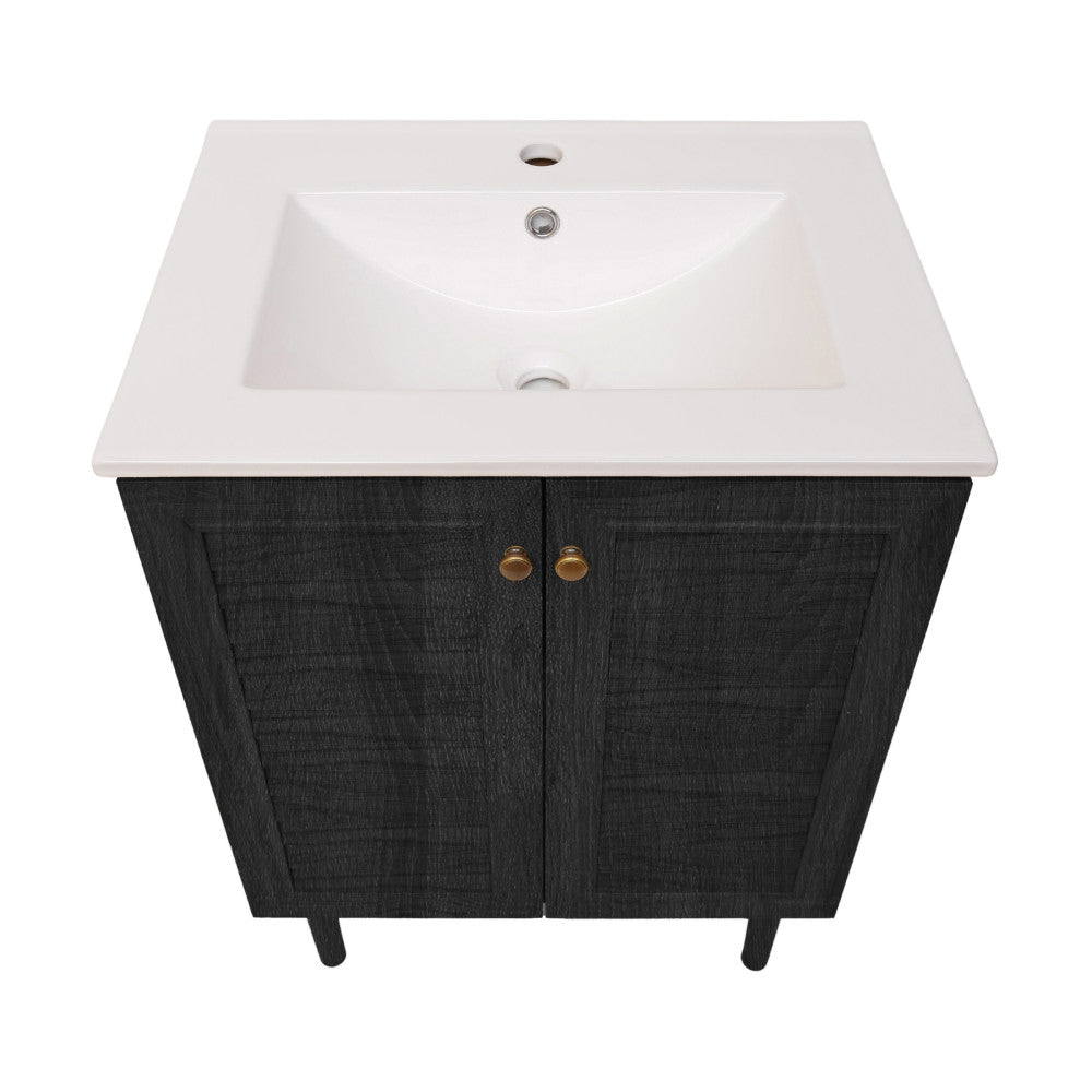 Bron 24" Freestanding Bathroom Vanity in Black Oak with Sink Top