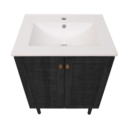 Bron 24" Freestanding Bathroom Vanity in Black Oak with Sink Top