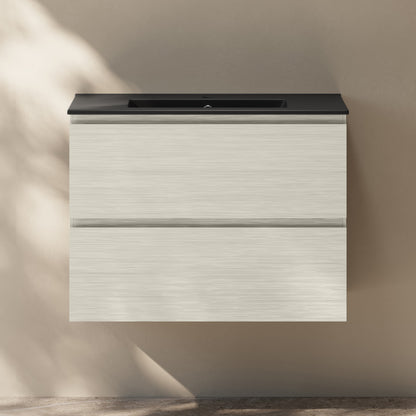 Liberte 30" Wall-Mounted Bathroom Vanity in White Oak with Black Sink Top