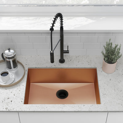 Tourner 26 x 18 Stainless Steel, Single Basin, Undermount Kitchen Sink, Rose Gold