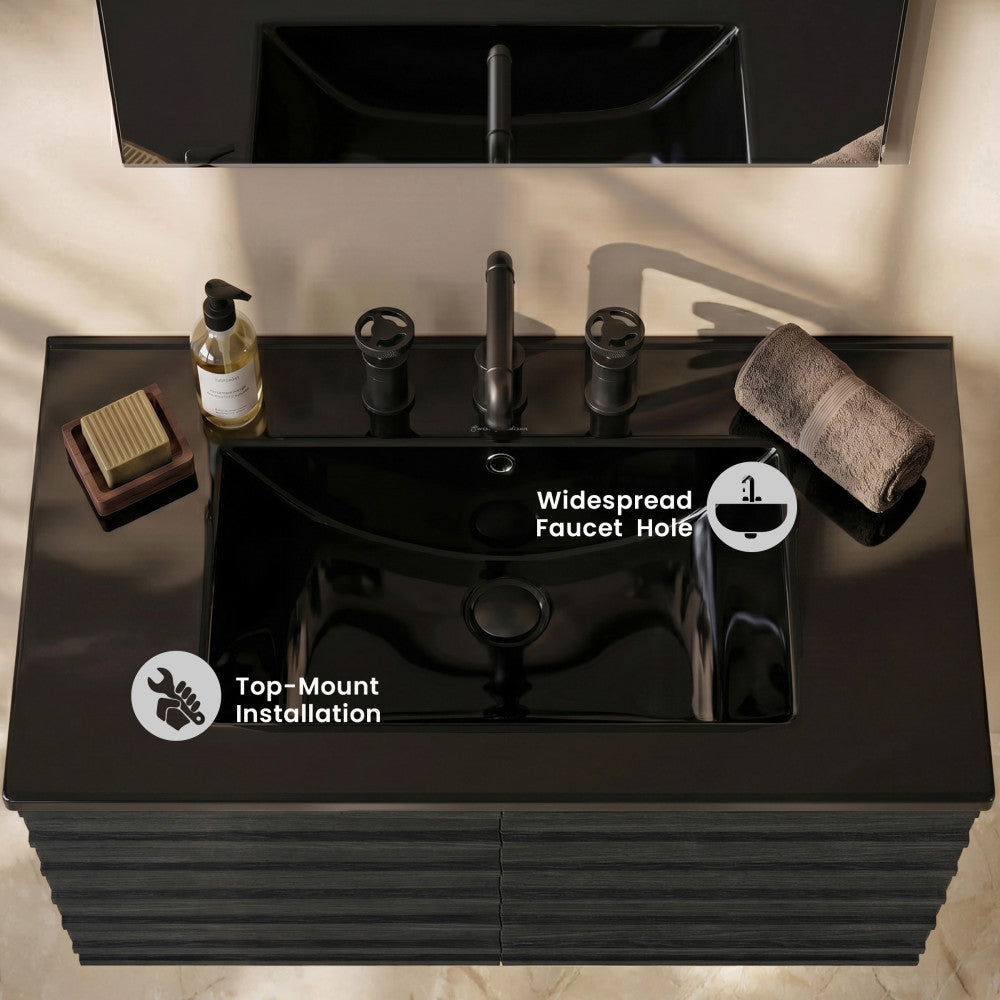 30" 3-Hole Widespread Vanity Sink Top in Glossy Black