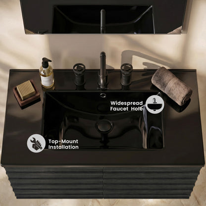 30" 3-Hole Widespread Vanity Sink Top in Glossy Black