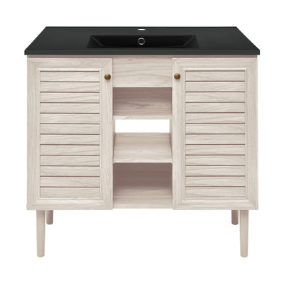 Bron 36" Freestanding Bathroom Vanity in White Oak with Black Sink Top