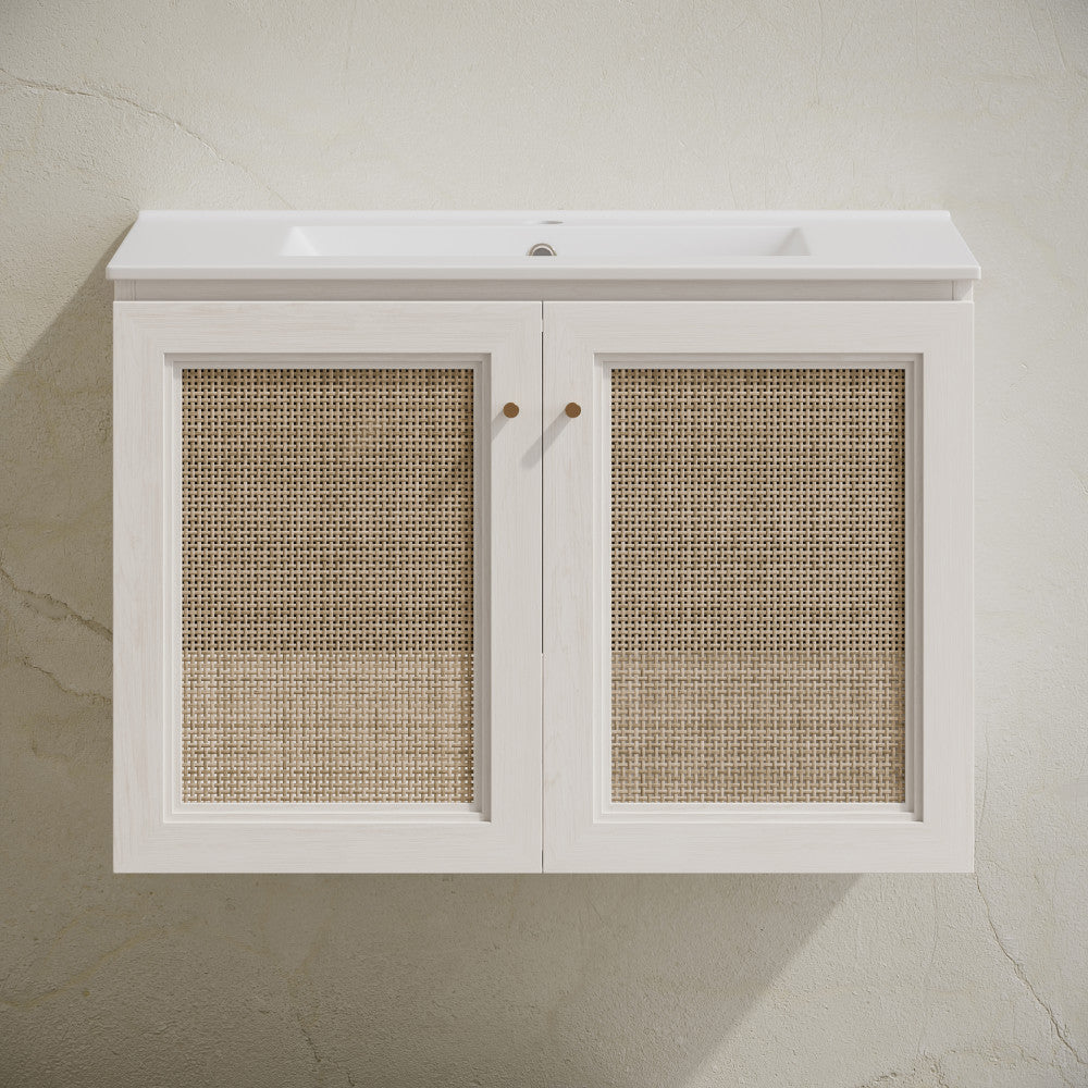 Classe 30" Wall-Mounted Bathroom Vanity in White Oak with Single Faucet Hole Vanity Top