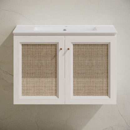 Classe 30" Wall-Mounted Bathroom Vanity in White Oak with Single Faucet Hole Vanity Top