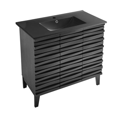 Cascade 36 in. Black Oak Bathroom Vanity With Black Ceramic Sink Top