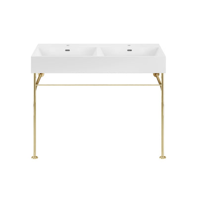 Claire 48" Double Basin Console Sink with Glossy Gold Legs