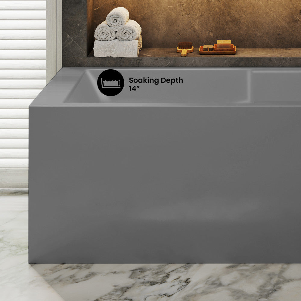 Voltaire 60 x 32 Right Drain Soaking Alcove Corner Apron Bathtub in Glossy Gray