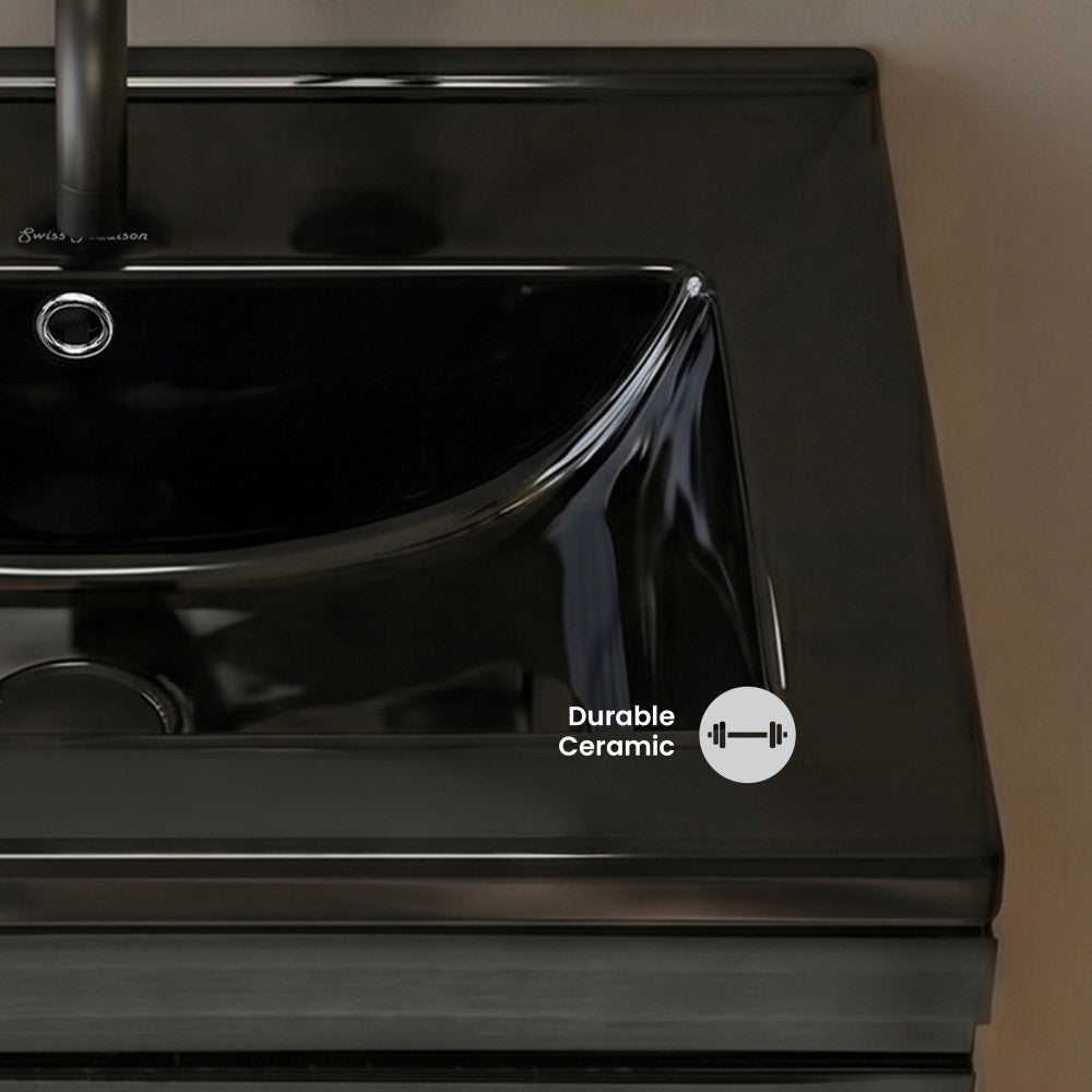 18" Zero Hole Vanity Sink Top in Glossy Black