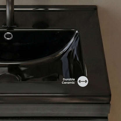 18" Zero Hole Vanity Sink Top in Glossy Black