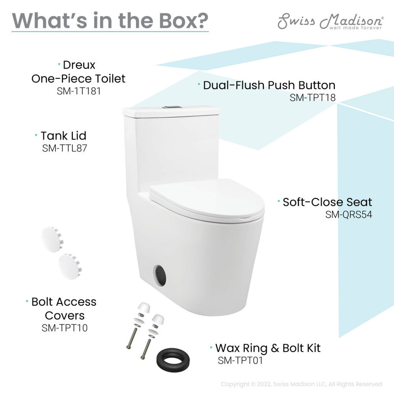 Dreux One Piece Elongated Dual Flush Toilet with 0.95/1.26 GPF