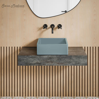Lisse 15.5" Concrete Square Vessel Sink in Matte Powder Blue
