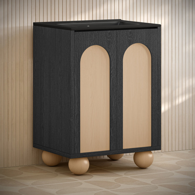 Plaisir II 24" Freestanding Bathroom Vanity in Black Oak with Black 3-Hole Centerset Sink Top