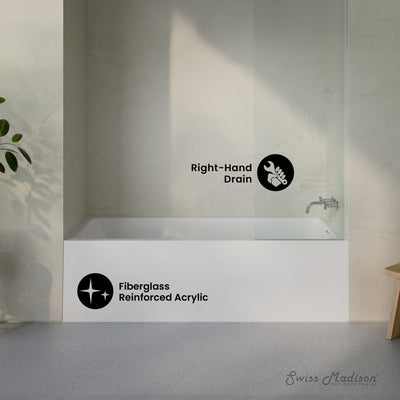 Voltaire 72 x 32 Skirted Right Drain Soaking Alcove Bathtub in Glossy White, Drain Included