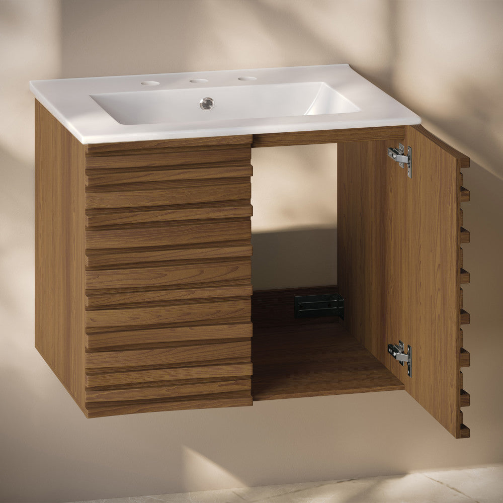 Cascade 30" Wall-Mounted Bathroom Vanity in Brown Oak with 3-Hole Widespread Sink Top