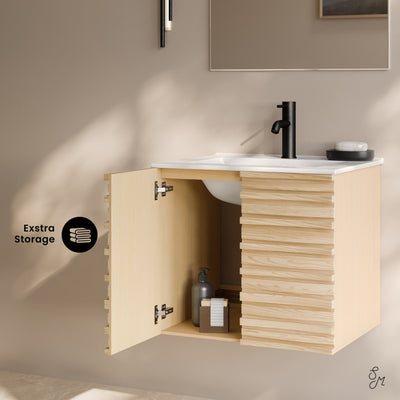 Cascade 24" Wall-Mounted Bathroom Vanity in Natural Oak with Sink Top