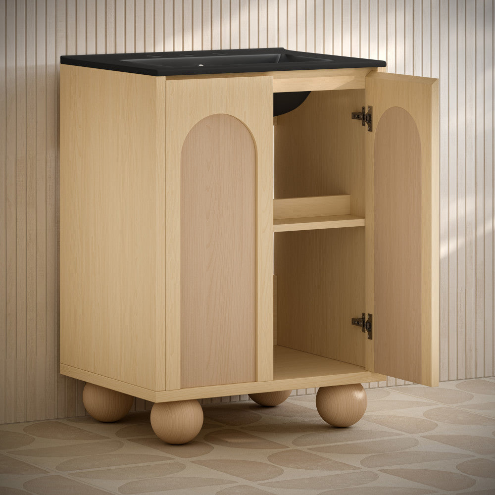 Plaisir II 24" Freestanding Bathroom Vanity in Natural Oak with Black 3-Hole Widespread Sink Top