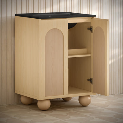 Plaisir II 24" Freestanding Bathroom Vanity in Natural Oak with Black 3-Hole Widespread Sink Top