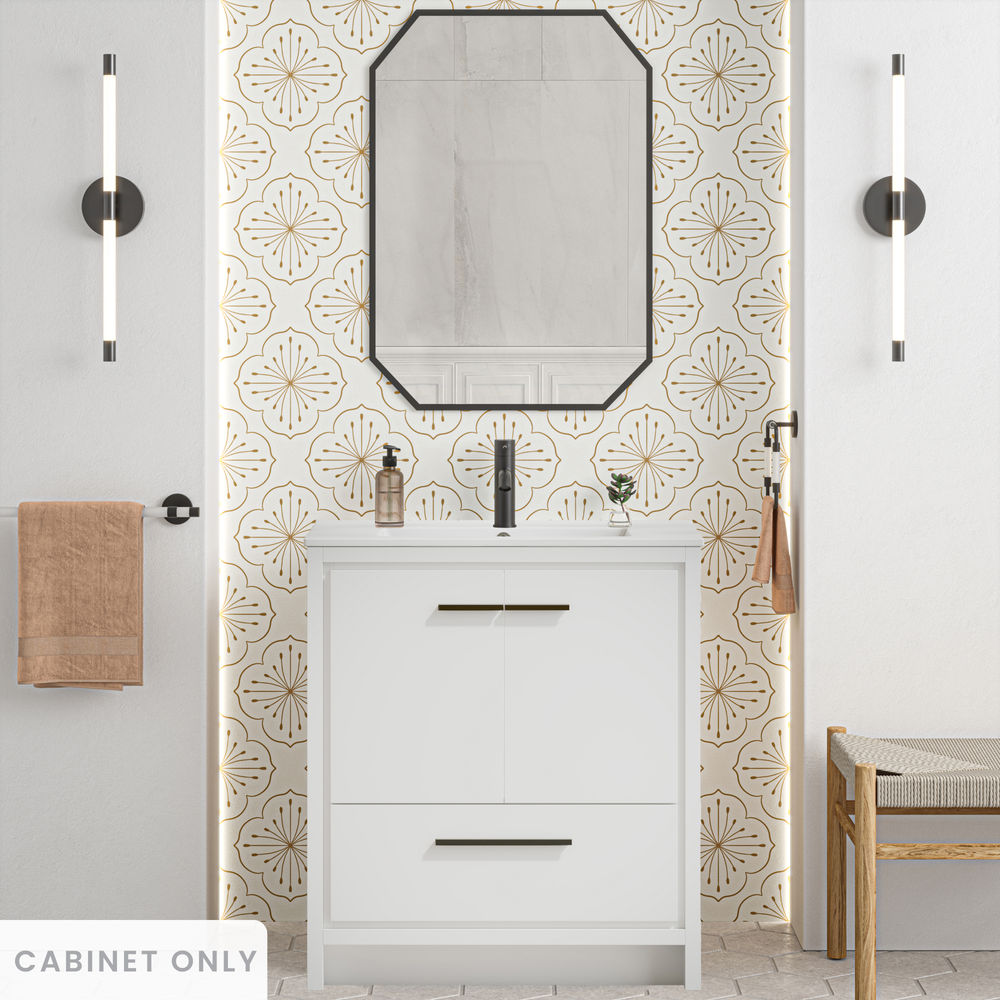 Virage 30" Freestanding Bathroom Vanity in White without Sink Top