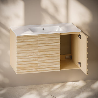 Cascade 36" Wall-Mounted Bathroom Vanity in Natural Oak with Sink Top