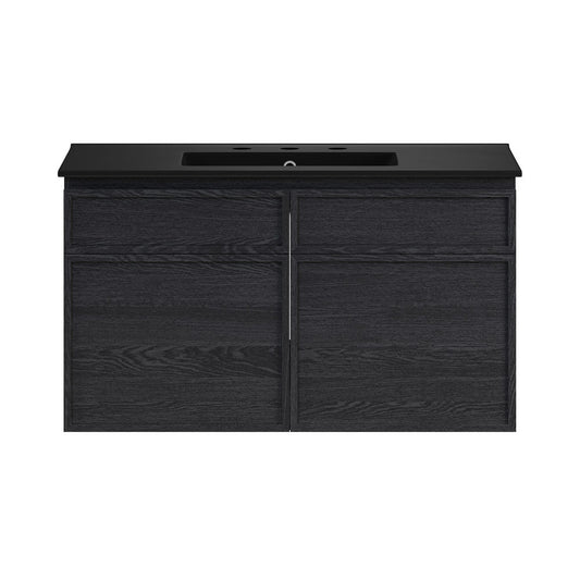 St. Tropez 36" Wall-Mounted Bathroom Vanity in Black Oak with Black 3-Hole Widespread Sink Top