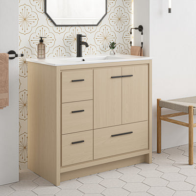 Virage 36" Freestanding Bathroom Vanity in Natural Oak with Sink Top