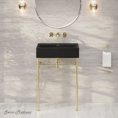 Claire 24" Rectangle Matte Black Zero Hole Console Sink with Glossy Gold Legs