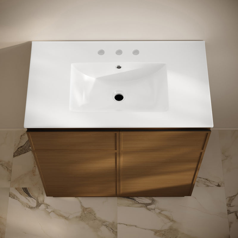 St. Tropez 36" Freestanding Bathroom Vanity in Brown Oak with 3-Hole Widespread Sink Top