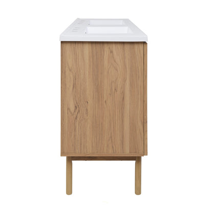 Classe 60" Freestanding Bathroom Vanity in Golden Oak with 3-Hole Widespread Double Basin Sink Top