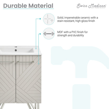 24-inch freestanding bathroom vanity in greige, single sink, soft-close doors.