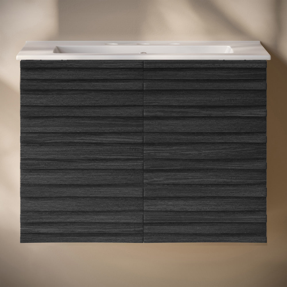 Cascade 30" Wall-Mounted Bathroom Vanity in Black Oak with 3-Hole Widespread Sink Top