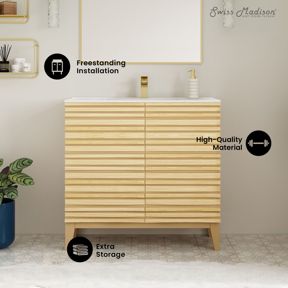 Cascade 30" Freestanding Bathroom Vanity in Natural Oak with Sink Top