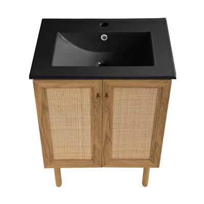 Classe 24 in. Oak Bathroom Vanity With Black Ceramic Sink Top