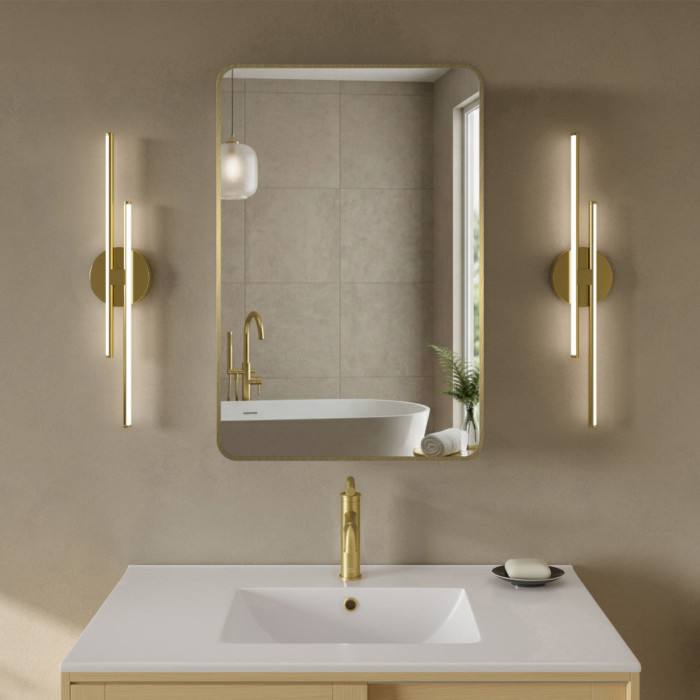 Pierre 20 x 30 Rectangle Recessed/Wall Mount Medicine Cabinet with Mirror in Brushed Gold