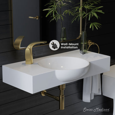 Chateau 30" Wall-Mounted Sink Center Basin with Left Side Faucet Mount in Glossy White