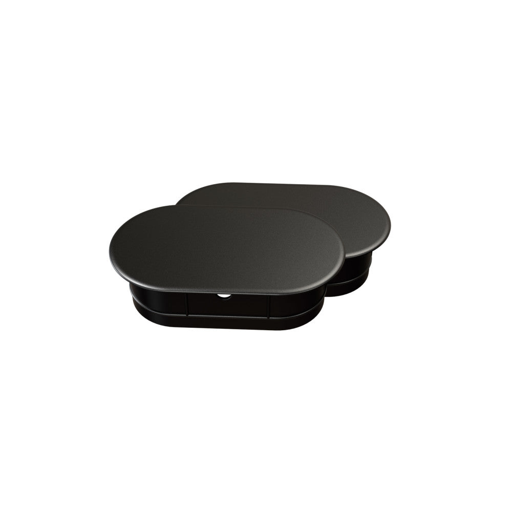 Oval side cover caps in matte black, replacement part for toilets accessory.
