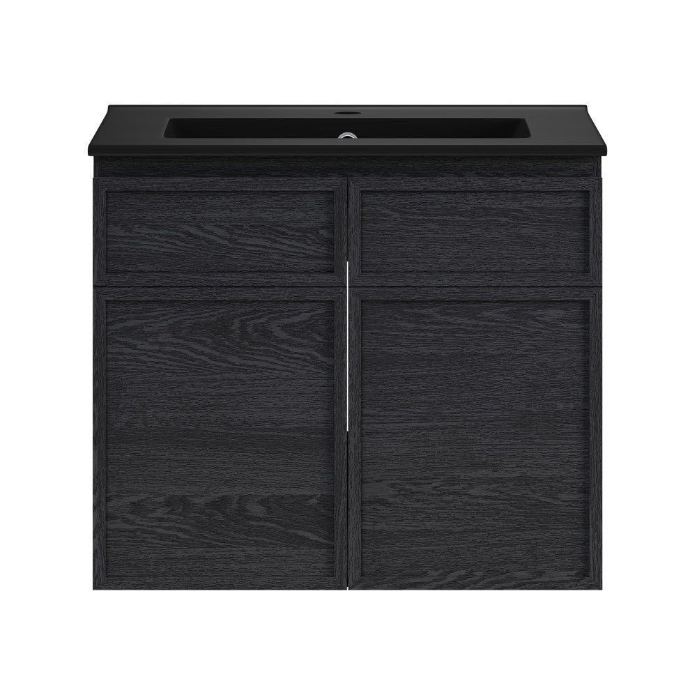 St. Tropez 24" Wall-Mounted Bathroom Vanity in Black Oak with Black Sink Top