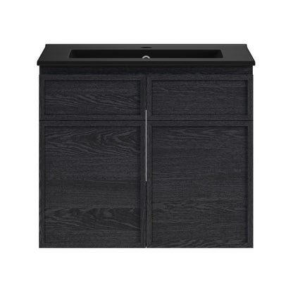 St. Tropez 24" Wall-Mounted Bathroom Vanity in Black Oak with Black Sink Top