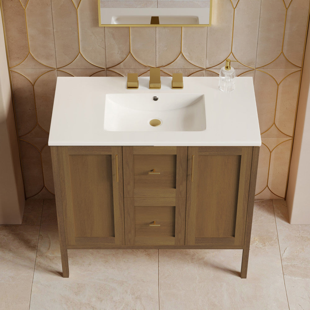 Forme 36" Modular Freestanding Bathroom Vanity with 3-Hole Widespread Top in Brown Oak