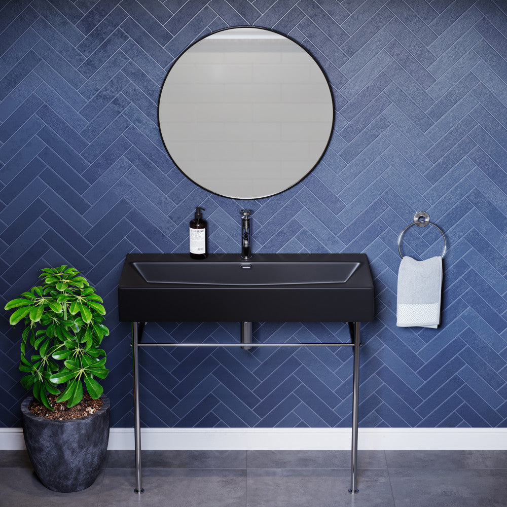Claire 40 Ceramic Console Sink Matte Black Basin Chrome Legs