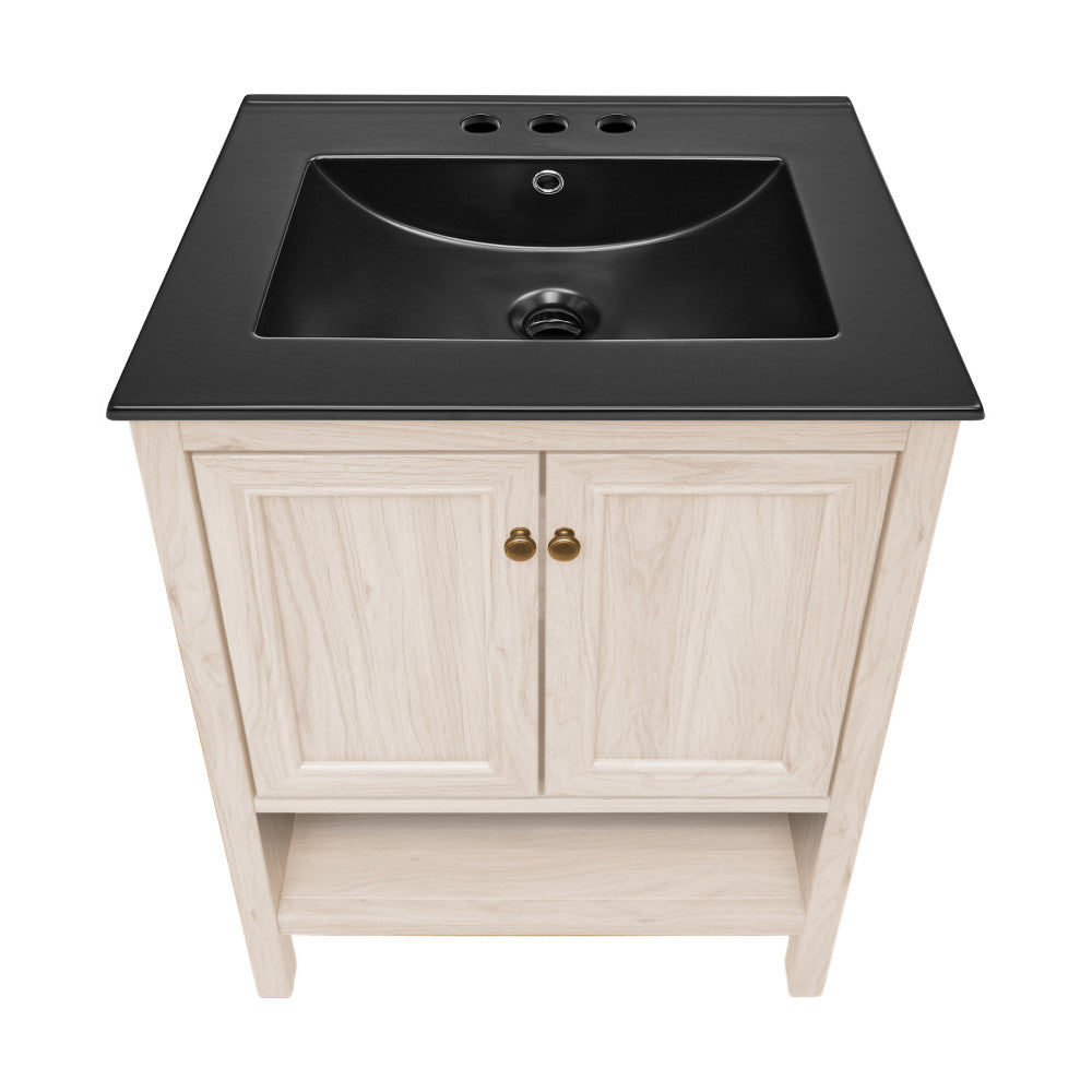 Chateau 24" Freestanding Bathroom Vanity in White Oak with Black 3-Hole Centerset Sink Top